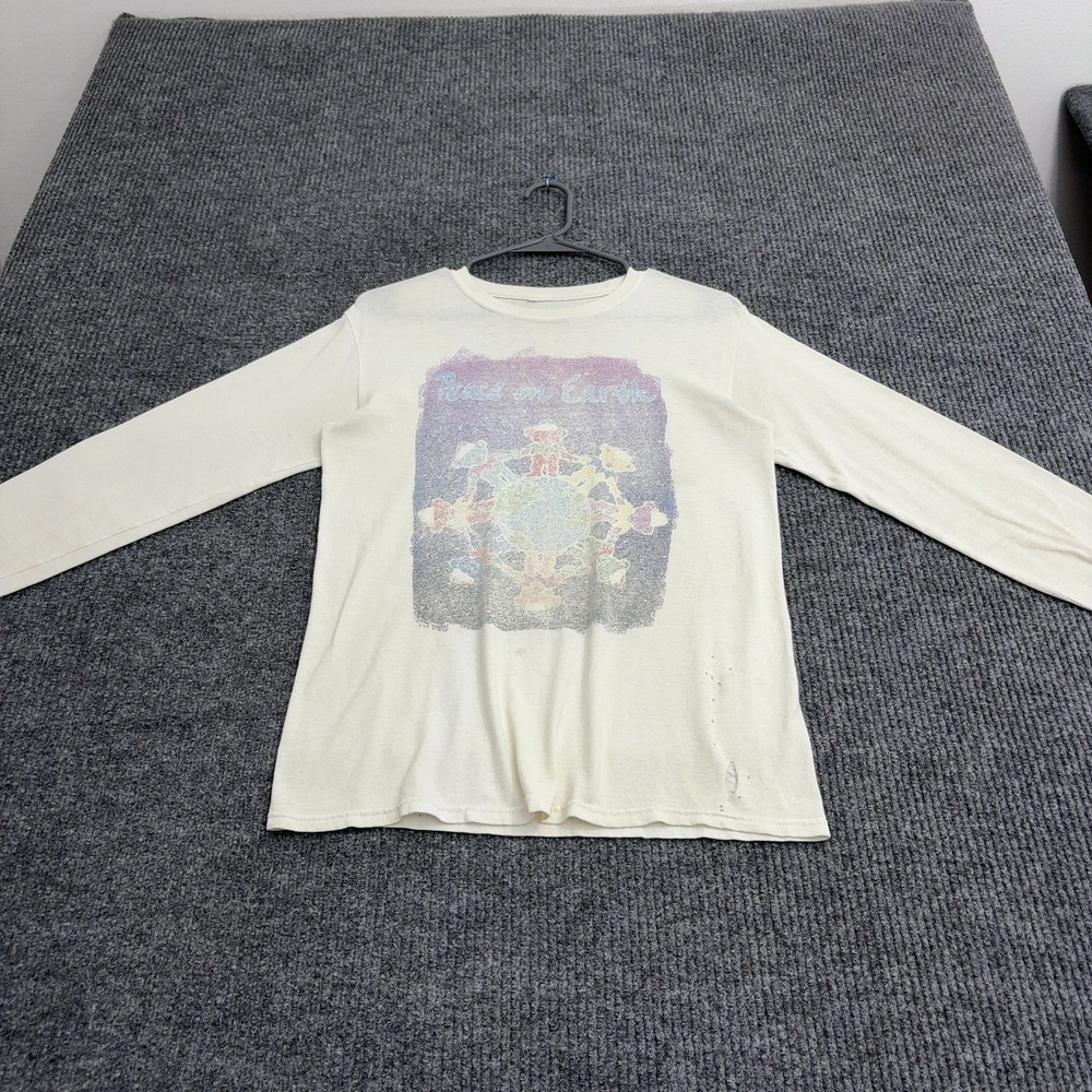 Grateful Dead Shirt Mens S Cream Cotton Peace on Earth Graphic Band Tee